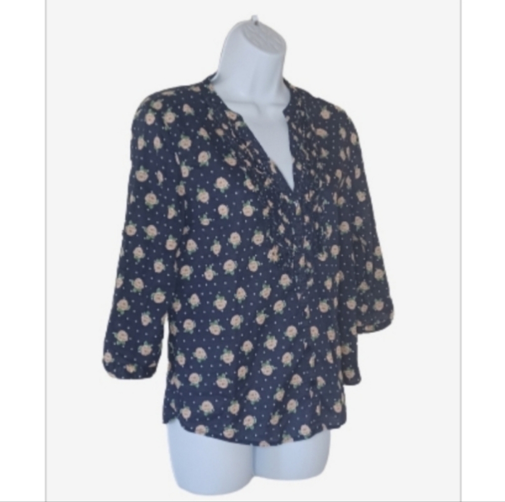 LC Lauren Conrad Polka Dot Floral Tuxedo Top, sz S
